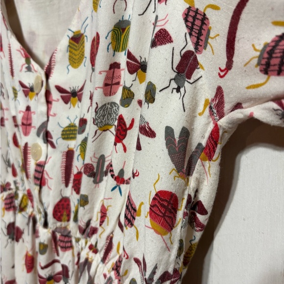 Compania Fantastica Dress Size M Bug Insect Print Short Sleeve Button Novelty - Picture 3 of 5